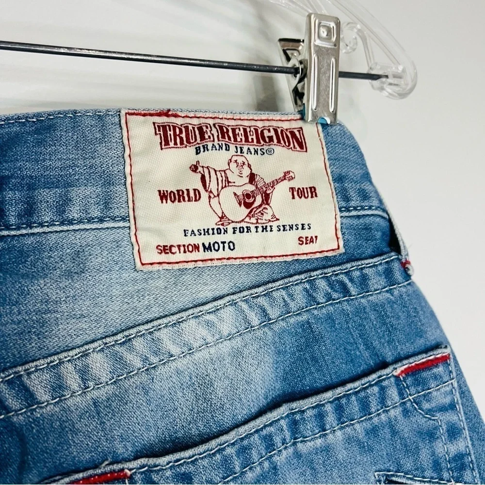 True Religion Blue Acod Spot Washed Slim Moto Jeans 30W
